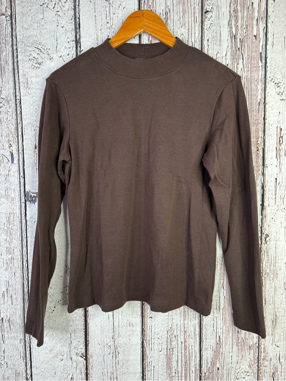 Compliments Size Medium Dark Brown Long Sleeve Mock Neck Shirt Basic Base Layer